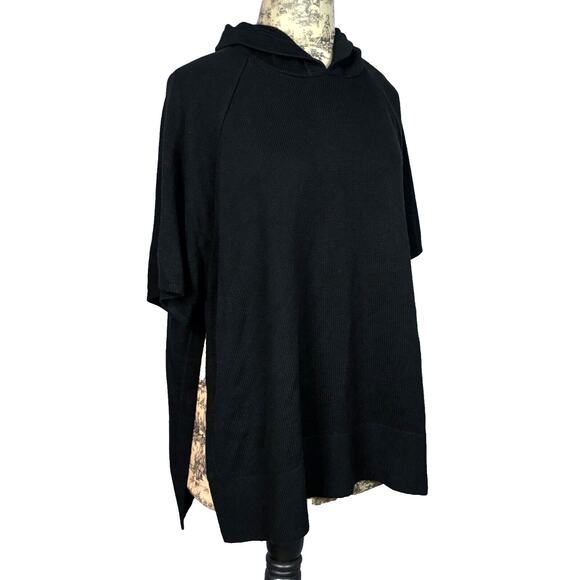 Lululemon Pullover Poncho XS-S Hooded Black Knit Side Slits Short Sleeve XS-S - Picture 2 of 9